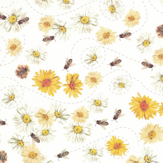 Bees and Daisies Floral Print Italian Paper ~ Tassotti
